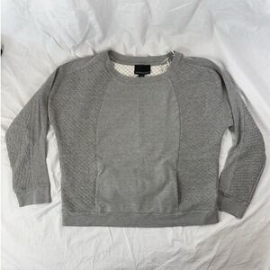 Cynthia Rowley Gray Crewneck  Quilted Pattern Sweater Large Kangaroo Pockets